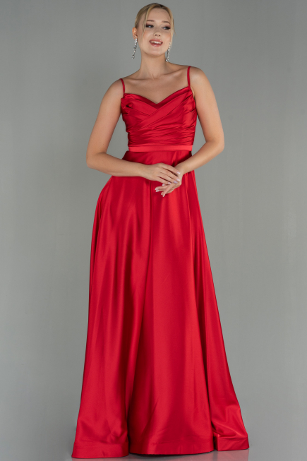 Robe de Soirée Longue Satin Rouge ABU1601