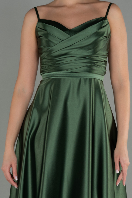 Robe De Soirée Satin Longue Vert Huile ABU1601