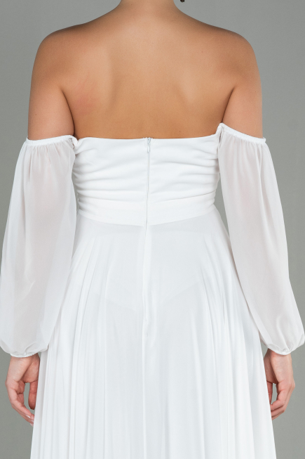 Robe De Soirée Longue Mousseline Blanc ABU2457
