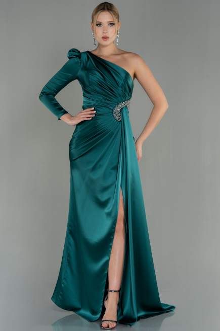 Robe de Soirée Longue Satin Émeraude ABU2676