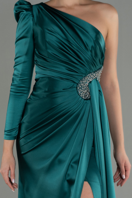 Robe de Soirée Longue Satin Émeraude ABU2676