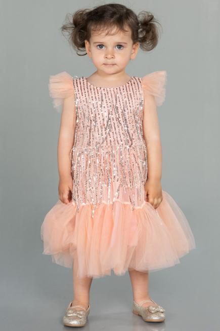 Robe de Soirée Enfants Midi Squameuse Saumon ABK1718