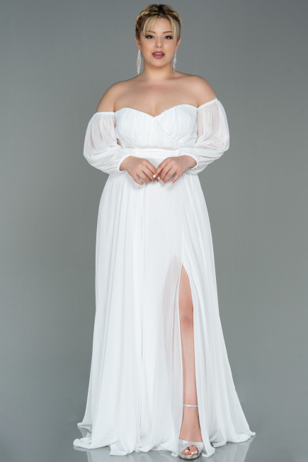 Robe De Soirée Grande Taille Longue Mousseline Blanc ABU2597