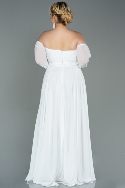 Robe De Soirée Grande Taille Longue Mousseline Blanc ABU2597