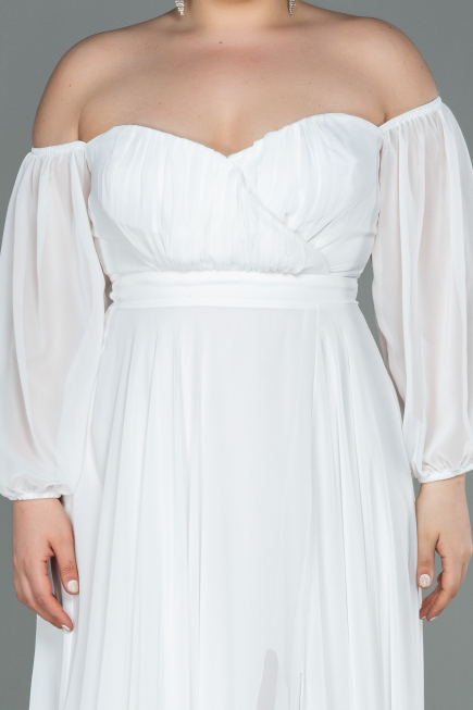 Robe De Soirée Grande Taille Longue Mousseline Blanc ABU2597