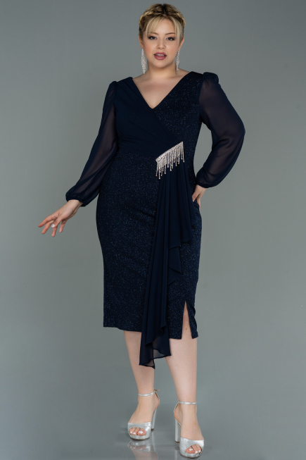 Robe Grande Taille Midi Bleu Marine ABK1726
