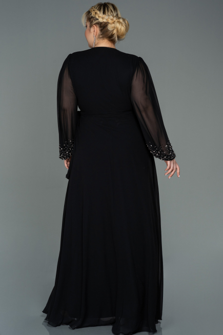 Robe de Soirée Grande Taille Longue Mousseline Noir ABU3075