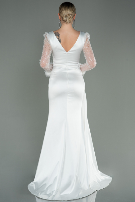 Robe de Soirée Longue Satin Blanc ABU3080