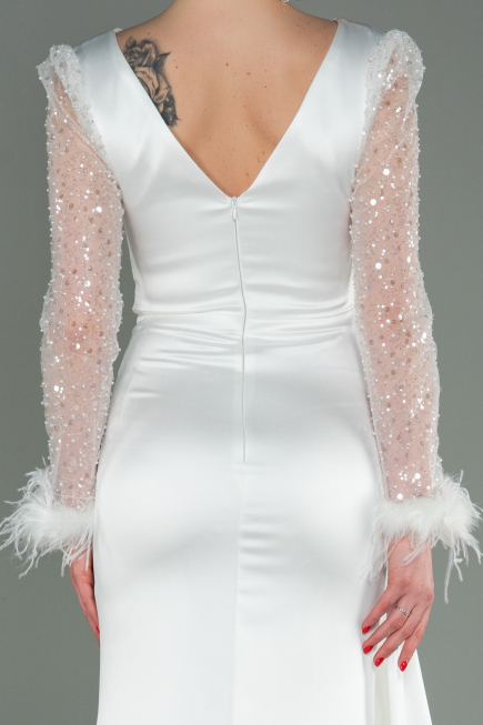 Robe de Soirée Longue Satin Blanc ABU3080