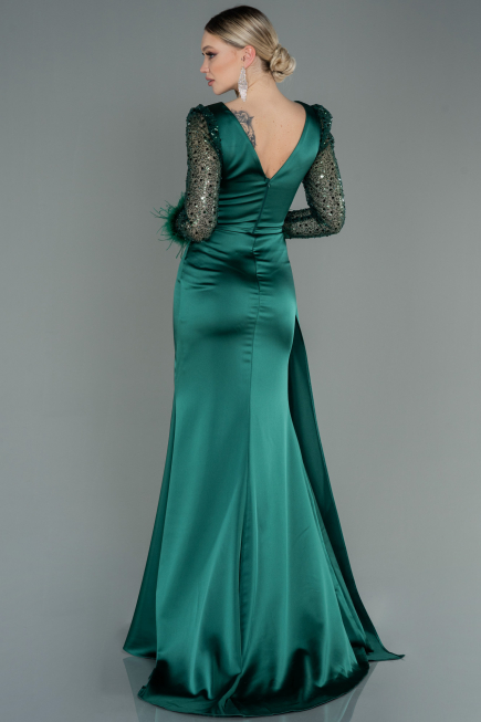 Robe de Soirée Longue Satin Émeraude ABU3080