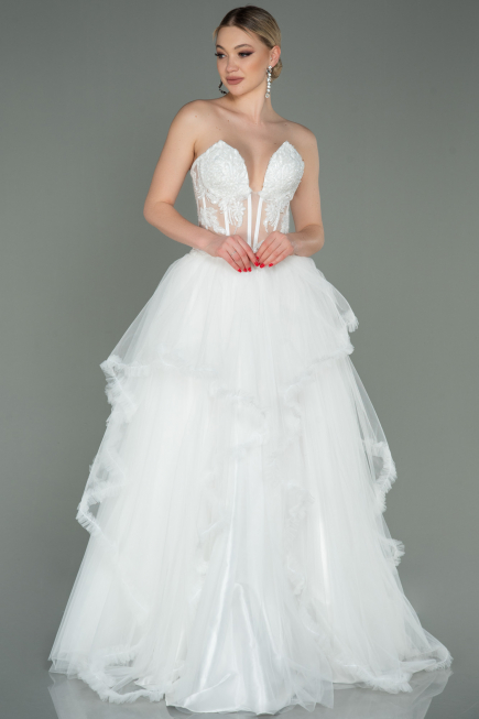 Robe de Soirée Longue Blanc ABU3082