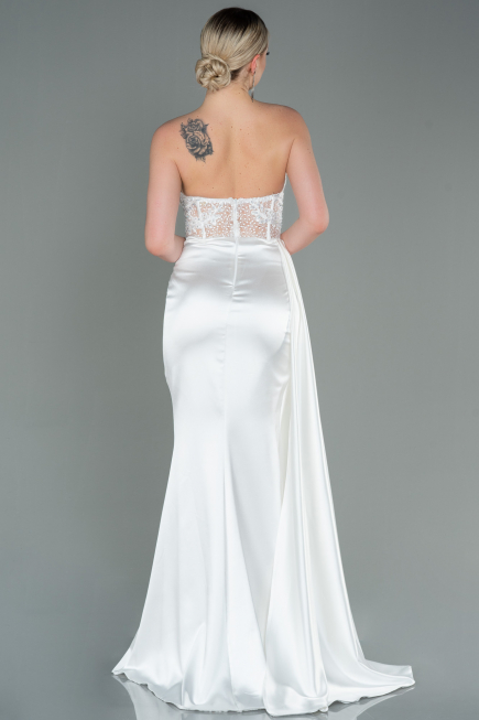 Robe De Soirée Satin Longue Blanc ABU2127