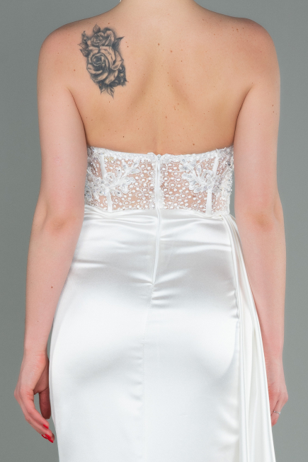 Robe De Soirée Satin Longue Blanc ABU2127