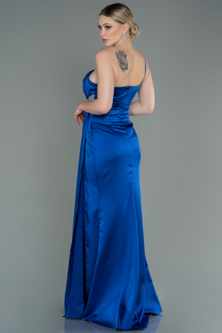 Robe de Fiançaille Longue Satin Bleu Saxe ABU3088