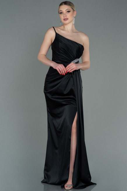 Robe de Fiançaille Longue Satin Noir ABU3088