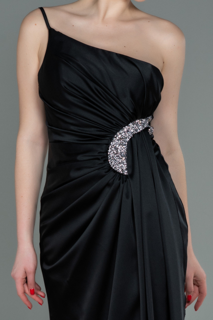 Robe de Fiançaille Longue Satin Noir ABU3088