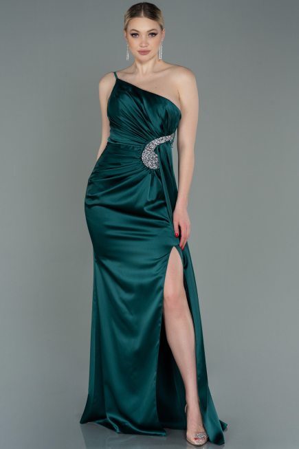 Robe de Fiançaille Longue Satin Émeraude ABU3088