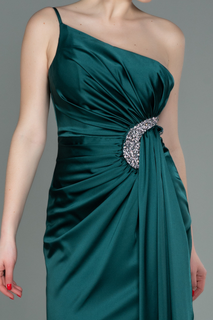 Robe de Fiançaille Longue Satin Émeraude ABU3088