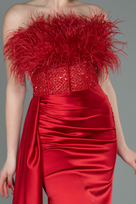 Robe de Soirée Longue Satin Rouge ABU3091