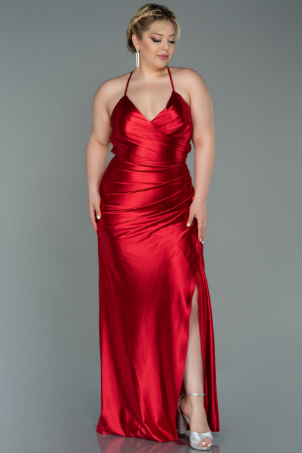 Robe de Soirée Grande Taille Longue Satin Rouge ABU3053
