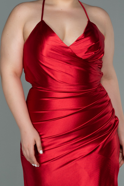 Robe de Soirée Grande Taille Longue Satin Rouge ABU3053