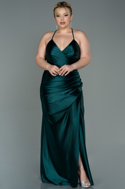 Robe de Soirée Grande Taille Longue Satin Émeraude ABU3053