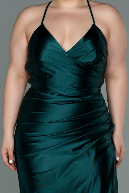 Robe de Soirée Grande Taille Longue Satin Émeraude ABU3053