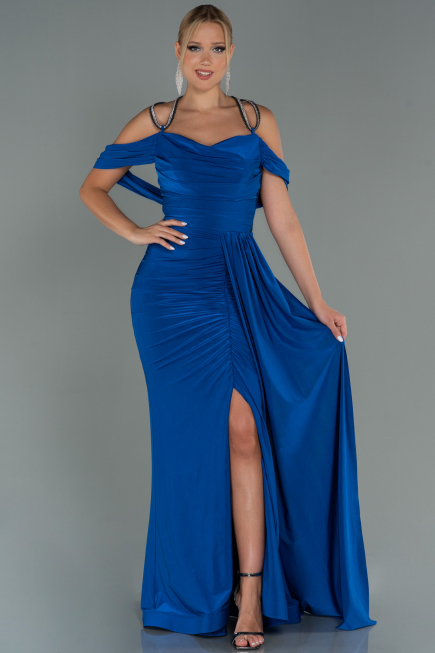 Robe de Soirée Longue Bleu Saxe ABU3101