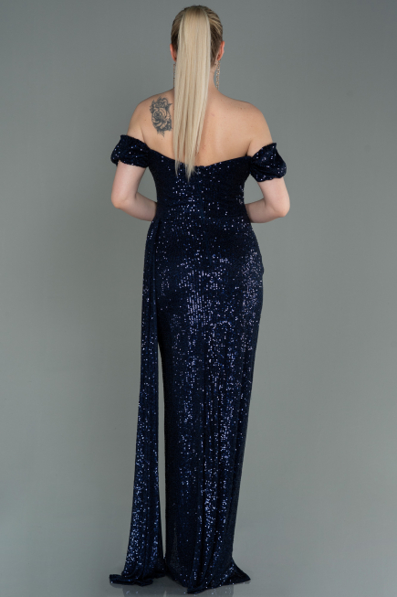 Robe de Soirée Longue Squameuse Bleu Marine ABU2987