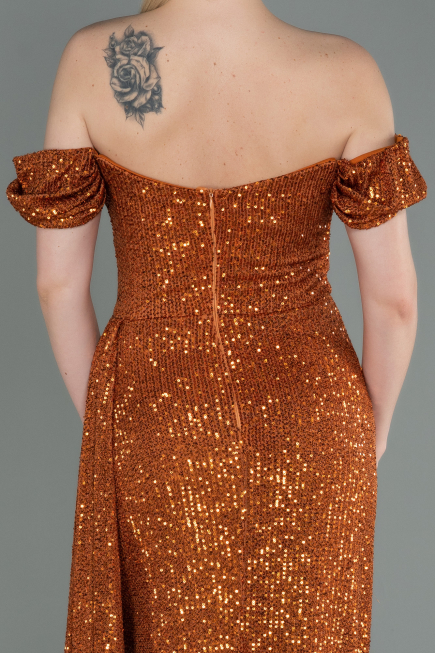 Robe de Soirée Longue Squameuse Marron Clair ABU2987