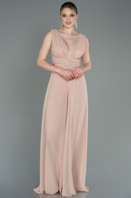 Robe De Cérémonie Mousseline Beige ABT075
