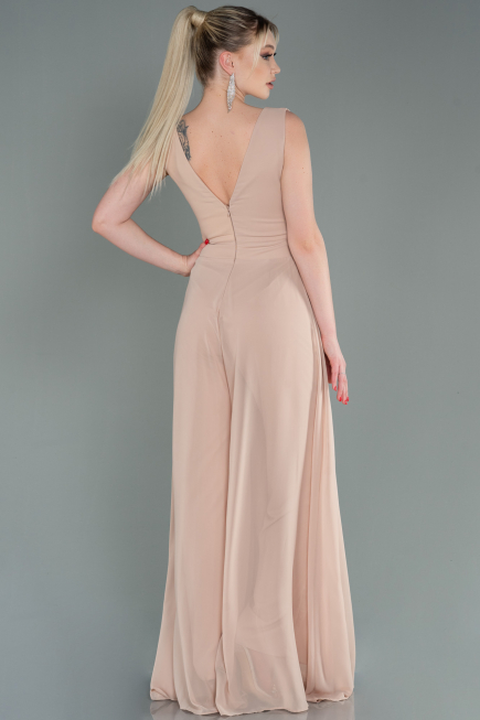 Robe De Cérémonie Mousseline Beige ABT075