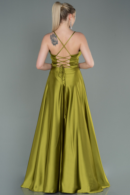 Robe De Soirée Satin Longue Pistache vert ABU2583
