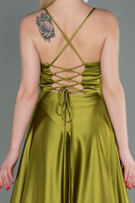 Robe De Soirée Satin Longue Pistache vert ABU2583