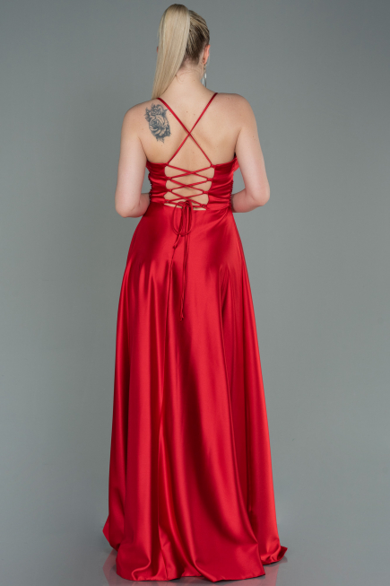 Robe De Soirée Satin Longue Rouge ABU2583