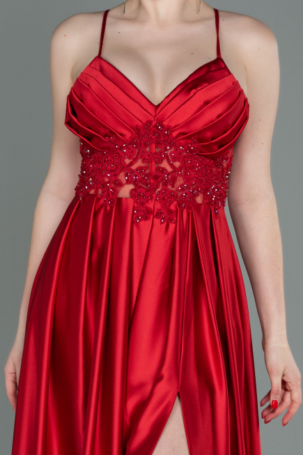 Robe De Soirée Satin Longue Rouge ABU2583