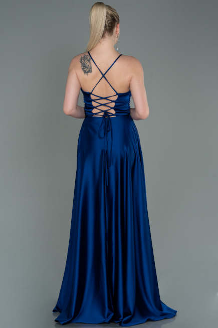 Robe De Soirée Satin Longue Bleu Saxe ABU2583
