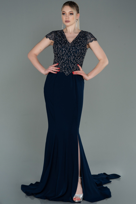 Robe Queue de Poisson Longue Bleu Marine ABU3102