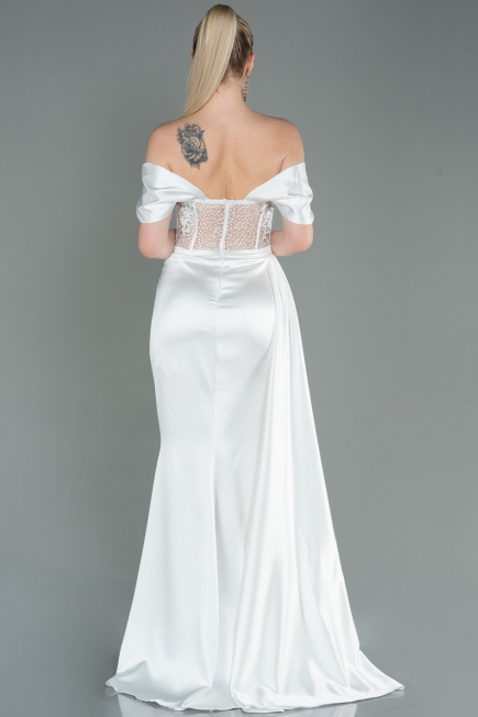 Robe De Soirée Satin Longue Blanc ABU2087