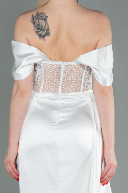 Robe De Soirée Satin Longue Blanc ABU2087