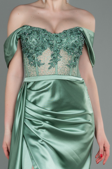 Robe De Soirée Satin Longue Turquoise ABU2087