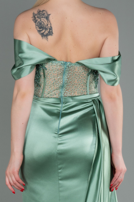 Robe De Soirée Satin Longue Turquoise ABU2087