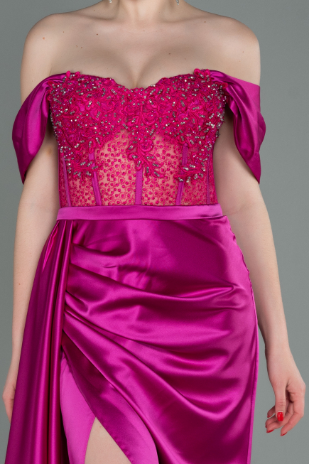 Robe De Soirée Satin Longue Fushia ABU2087