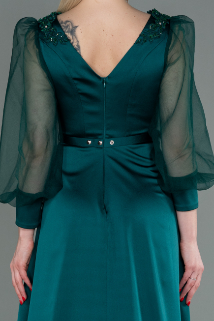 Robe de Soirée Longue Satin Émeraude ABU2830