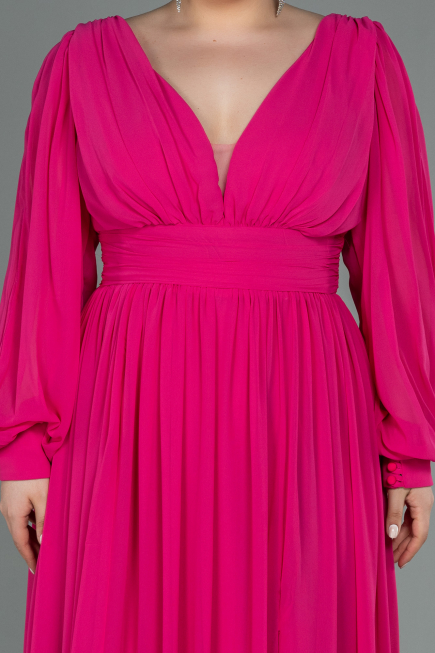 Robe Grande Taille Mousseline Longue Fushia ABU1988