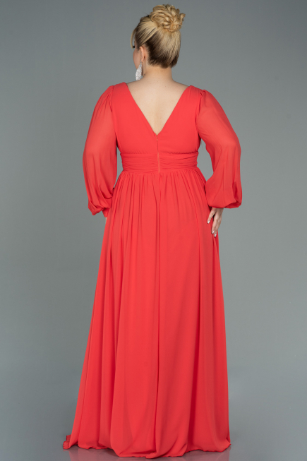 Robe Grande Taille Mousseline Longue Orange ABU1988