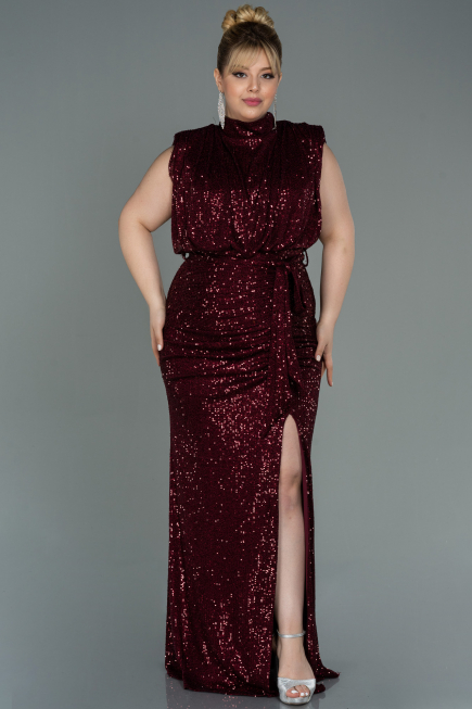 Robe de Soirée Grande Taille Longue Squameuse Rouge Bordeaux ABU3115