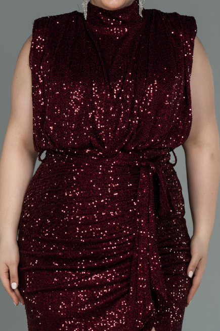 Robe de Soirée Grande Taille Longue Squameuse Rouge Bordeaux ABU3115