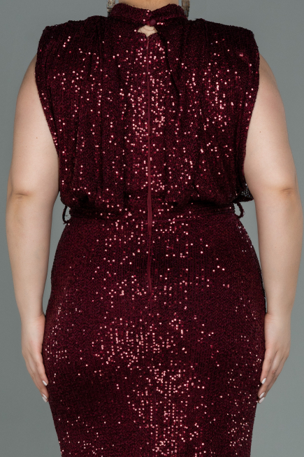 Robe de Soirée Grande Taille Longue Squameuse Rouge Bordeaux ABU3115