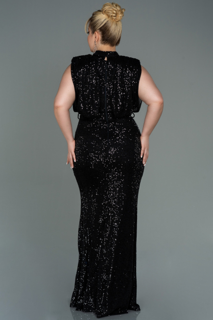 Robe de Soirée Grande Taille Longue Squameuse Noir ABU3115
